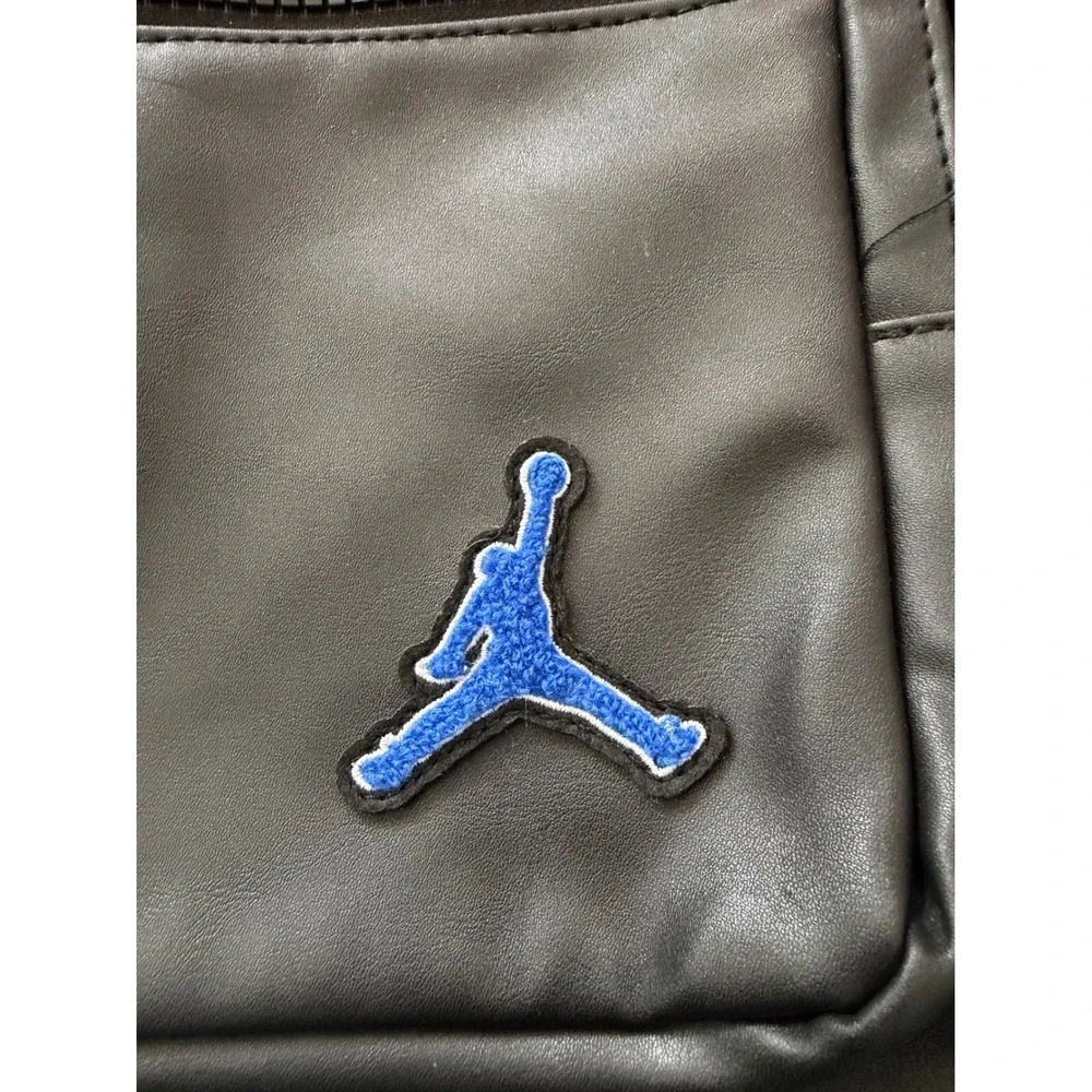 Jordan MVP Backpack Black Blue Chenille Patches Faux Leather Bag MA0899-023